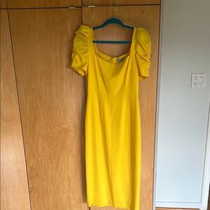 ANTONIO MELANI Yellow Sheath Midi Dress with Puff Sleeves